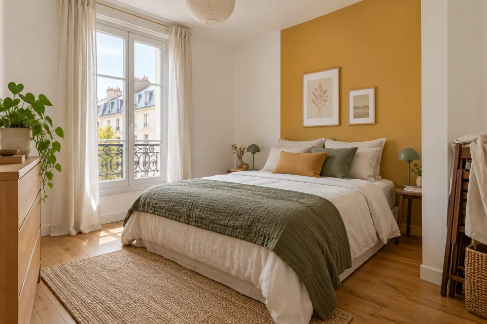 Illustration générée par IA évoquant rénovation peinture d’appartement, sans représenter un chantier réel.
